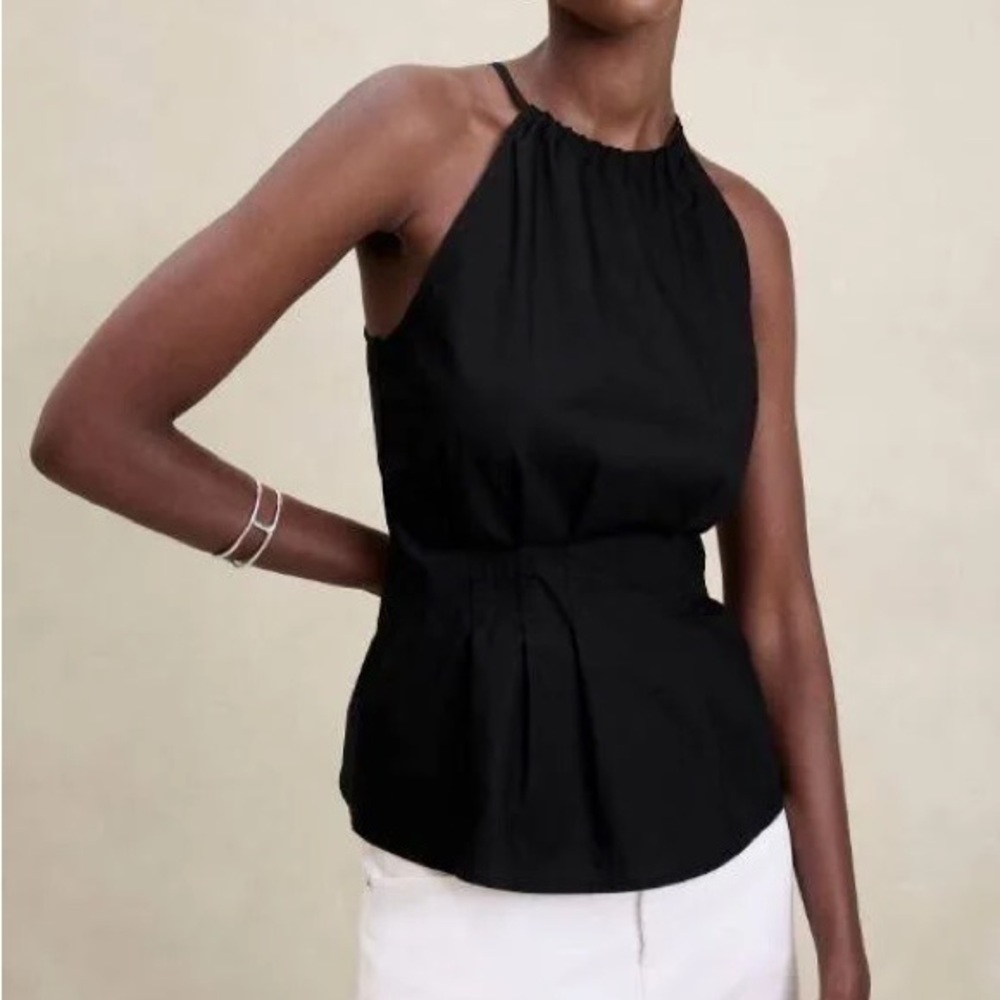 Banana Republic Elegant Black Poplin Halter Top